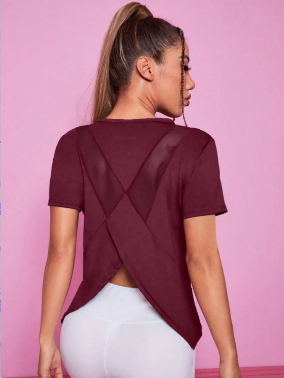 Women’s Summer Yoga & Fitness T-Shirt – Loose Fit, Breathable Mesh Back, Quick-Dry Training Top, Short Sleeve Activewear