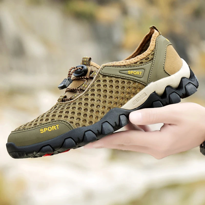Summer Breathable Mesh Hiking Shoes Men Hot Sale Non-slip Men Trekking Shoes Outdoor Sport Khaki Quick-drying Men Hiking Sneaker