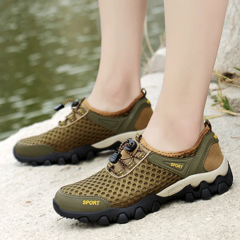Summer Breathable Mesh Hiking Shoes Men Hot Sale Non-slip Men Trekking Shoes Outdoor Sport Khaki Quick-drying Men Hiking Sneaker