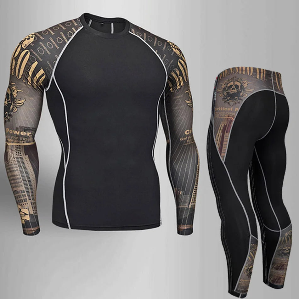 Men’s Thermal Compression Sports Set – 2PCS MMA Workout Tracksuit
