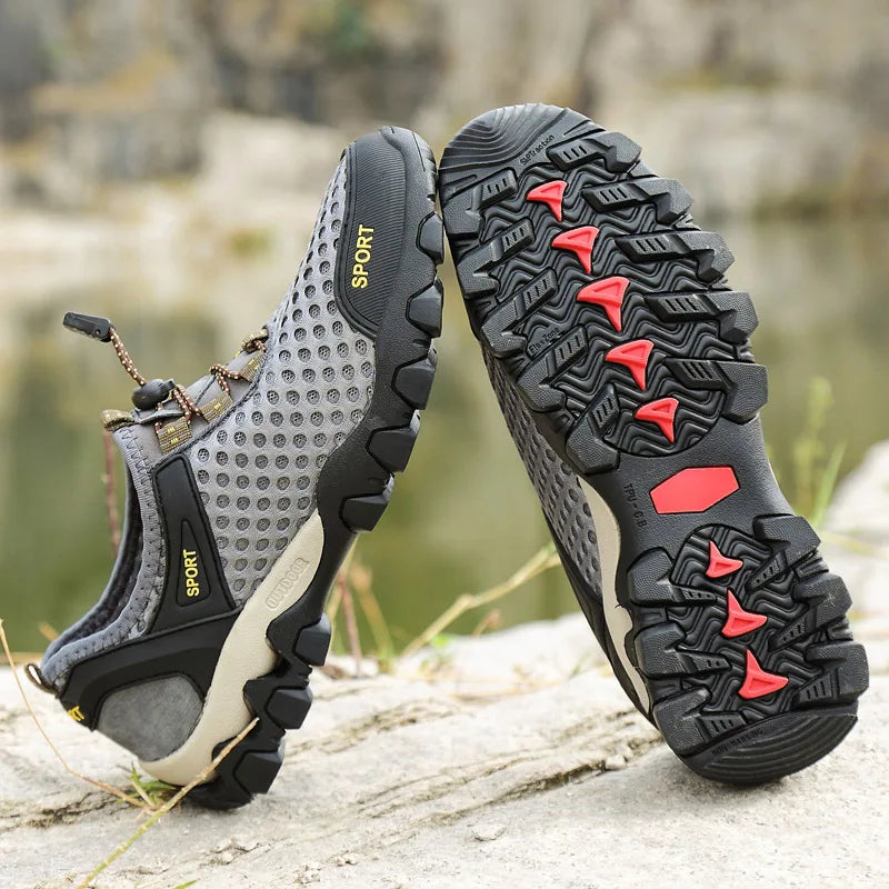 Summer Breathable Mesh Hiking Shoes Men Hot Sale Non-slip Men Trekking Shoes Outdoor Sport Khaki Quick-drying Men Hiking Sneaker