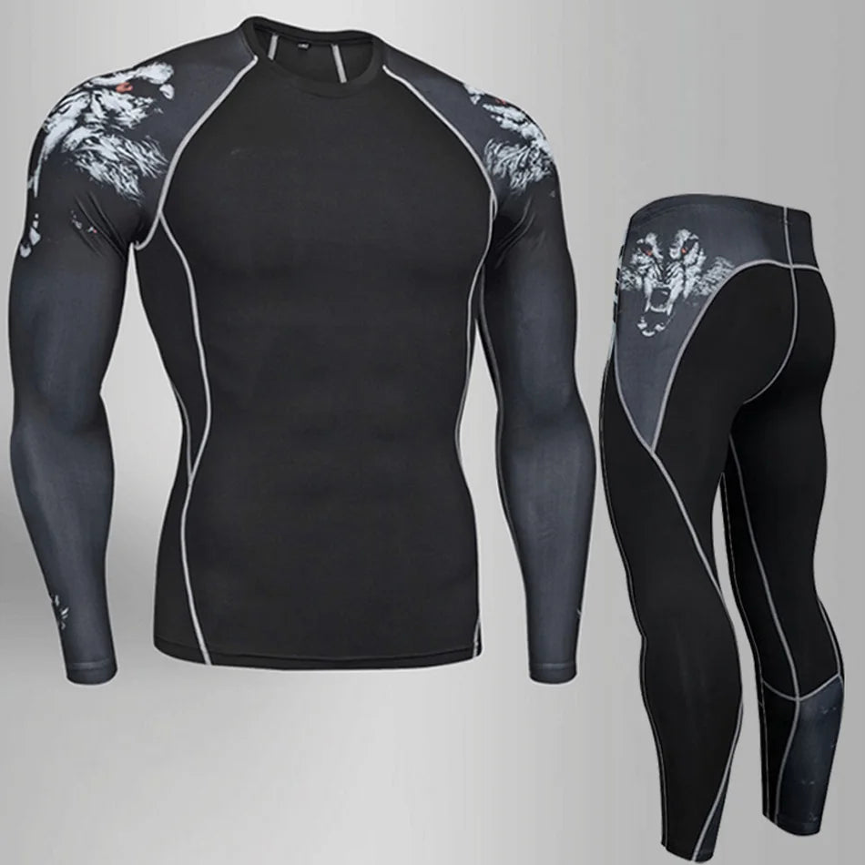 Men’s Thermal Compression Sports Set – 2PCS MMA Workout Tracksuit