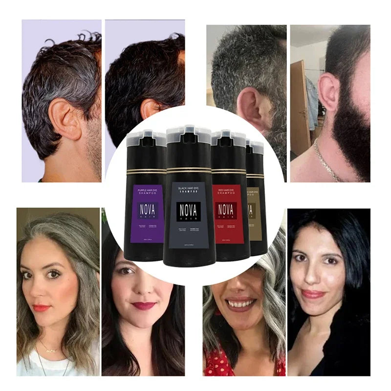 Nova 3-in-1 Hair Dye Shampoo – Natural Black Hair Color for Men & Women