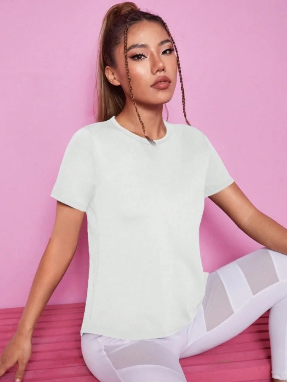 Women’s Summer Yoga & Fitness T-Shirt – Loose Fit, Breathable Mesh Back, Quick-Dry Training Top, Short Sleeve Activewear