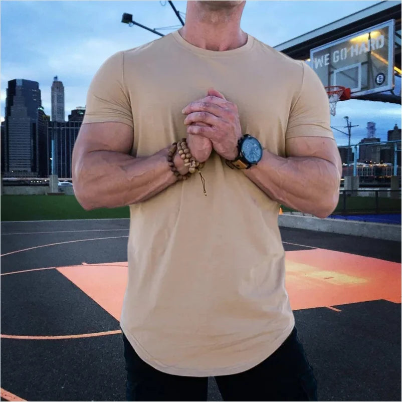 Men’s Muscle Fitness T-Shirt – Summer Workout Short Sleeve Gym Tee, Breathable Cotton Running & Training Top