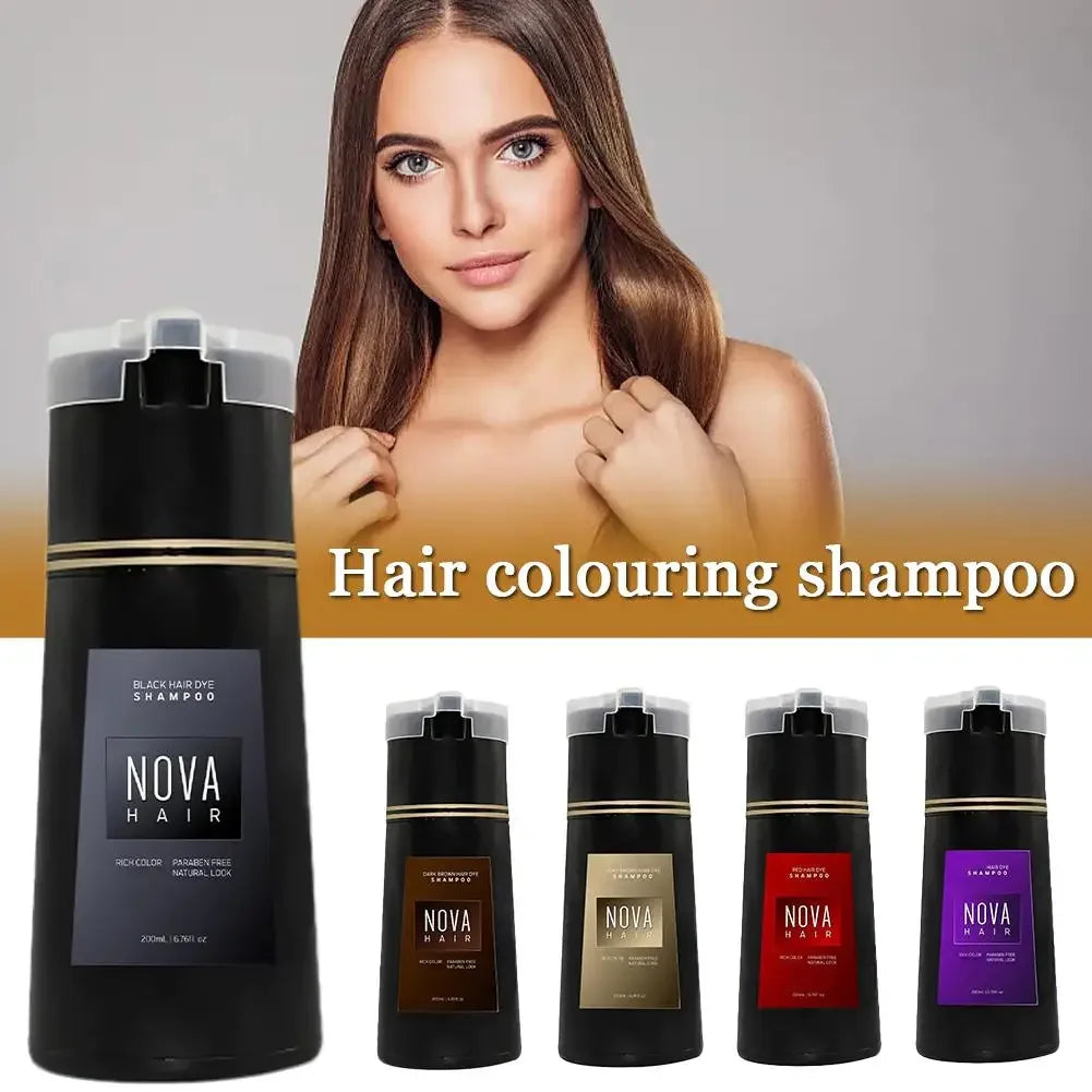 Nova 3-in-1 Hair Dye Shampoo – Natural Black Hair Color for Men & Women