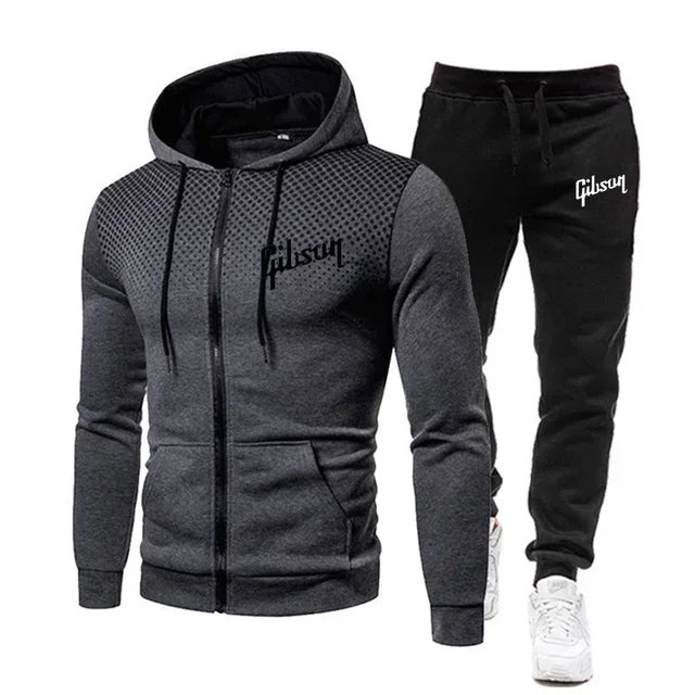 Men'S Tracksuit Two-Piece Hoodie Track Pants Jacket Pullover Casual Outdoor Sports Gibsun Fashion Streetwear Zipper Hooded Set