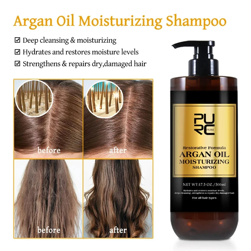 PURC Morocco Argan Oil Hair Serum Smoothing Shampoo Conditioner And Repair Hair Mask Sets Scalp Treatment Hair Care