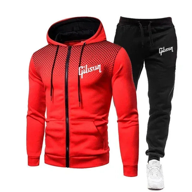 Men'S Tracksuit Two-Piece Hoodie Track Pants Jacket Pullover Casual Outdoor Sports Gibsun Fashion Streetwear Zipper Hooded Set