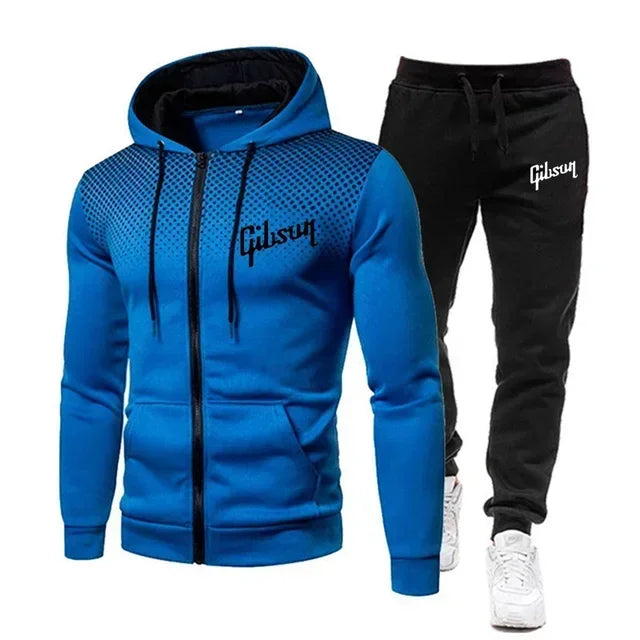 Men'S Tracksuit Two-Piece Hoodie Track Pants Jacket Pullover Casual Outdoor Sports Gibsun Fashion Streetwear Zipper Hooded Set