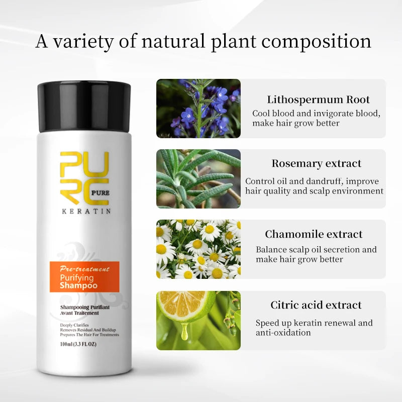 PURC Hair Purifying Shampoo Conditioner Keratin Straightening Treatment Cleaning Soft Smooth Hair Scalp Hair Care Salon Products