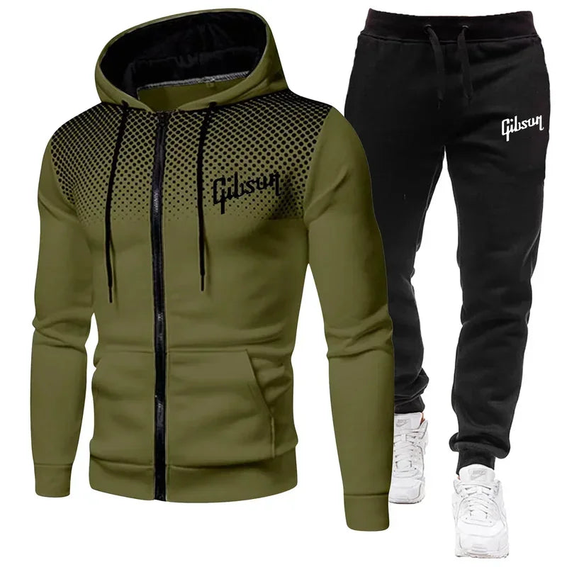 Men'S Tracksuit Two-Piece Hoodie Track Pants Jacket Pullover Casual Outdoor Sports Gibsun Fashion Streetwear Zipper Hooded Set