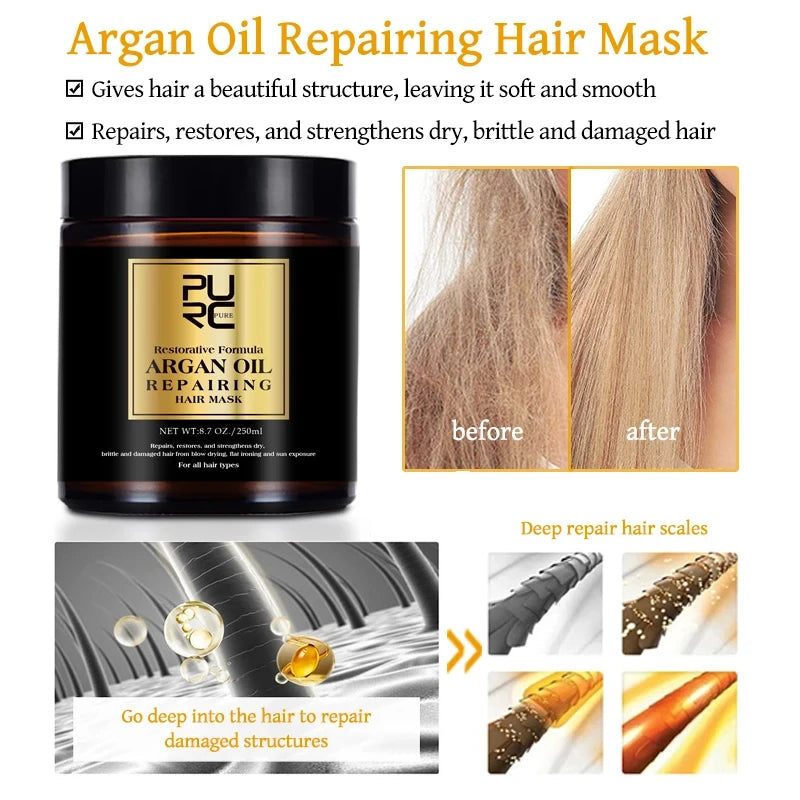 PURC Morocco Argan Oil Hair Serum Smoothing Shampoo Conditioner And Repair Hair Mask Sets Scalp Treatment Hair Care