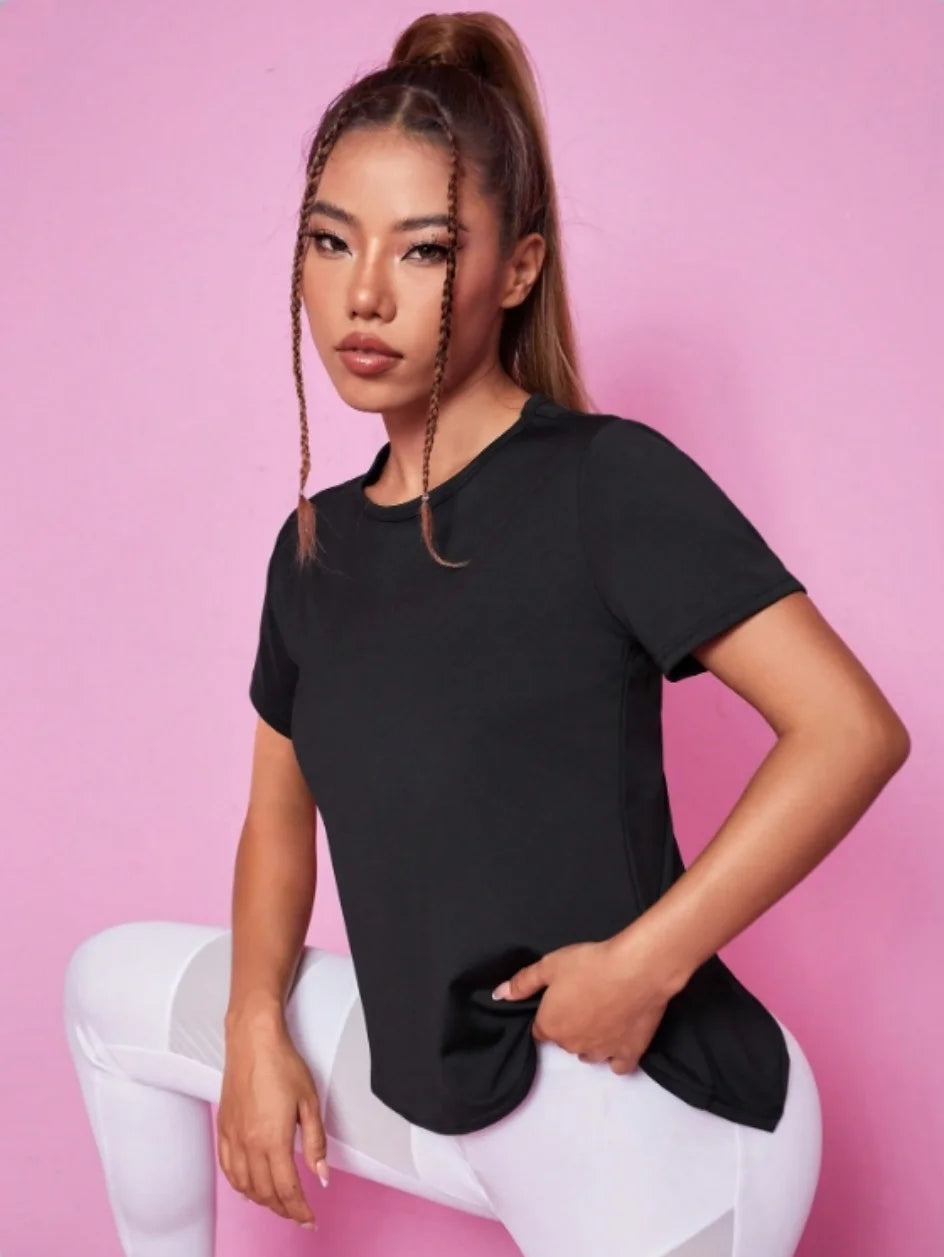 Women’s Summer Yoga & Fitness T-Shirt – Loose Fit, Breathable Mesh Back, Quick-Dry Training Top, Short Sleeve Activewear