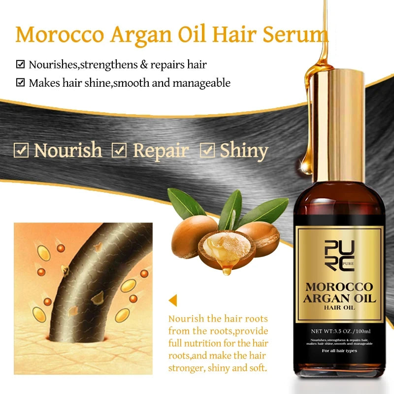 PURC Morocco Argan Oil Hair Serum Smoothing Shampoo Conditioner And Repair Hair Mask Sets Scalp Treatment Hair Care