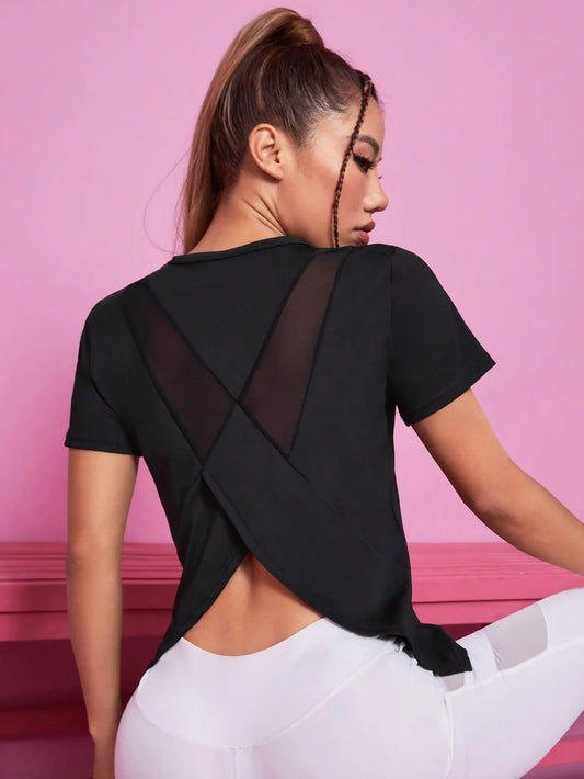 Women’s Summer Yoga & Fitness T-Shirt – Loose Fit, Breathable Mesh Back, Quick-Dry Training Top, Short Sleeve Activewear