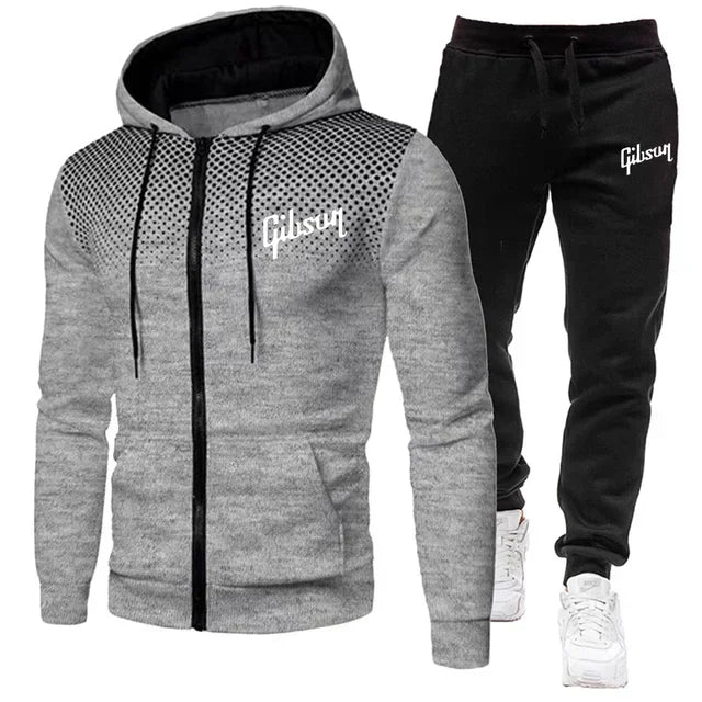 Men'S Tracksuit Two-Piece Hoodie Track Pants Jacket Pullover Casual Outdoor Sports Gibsun Fashion Streetwear Zipper Hooded Set