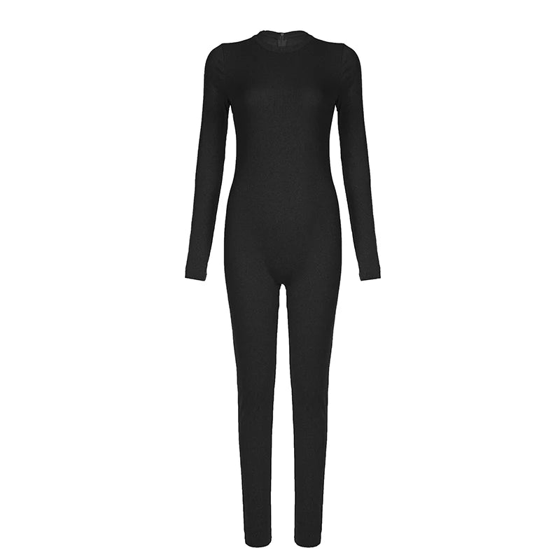 IAMSURE Casual Basic Solid Jumpsuits Sporty Activewear Slim O-Neck Long Sleeve Rompers Women 2023 Autumn Winter Streetwear Lady