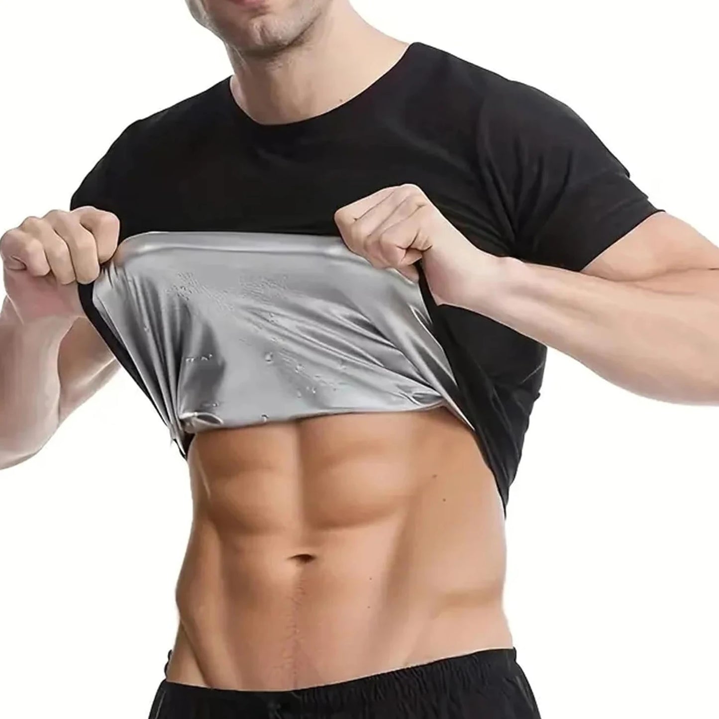 Men’s Sauna Sweat T-Shirt – Body Shaper Short Sleeve Gym Workout Tee for Maximum Sweat & Performance
