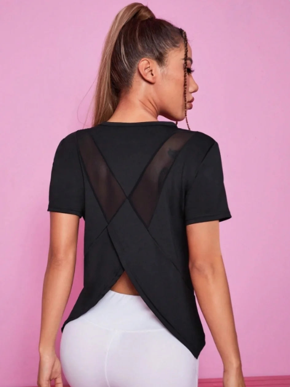 Women’s Summer Yoga & Fitness T-Shirt – Loose Fit, Breathable Mesh Back, Quick-Dry Training Top, Short Sleeve Activewear