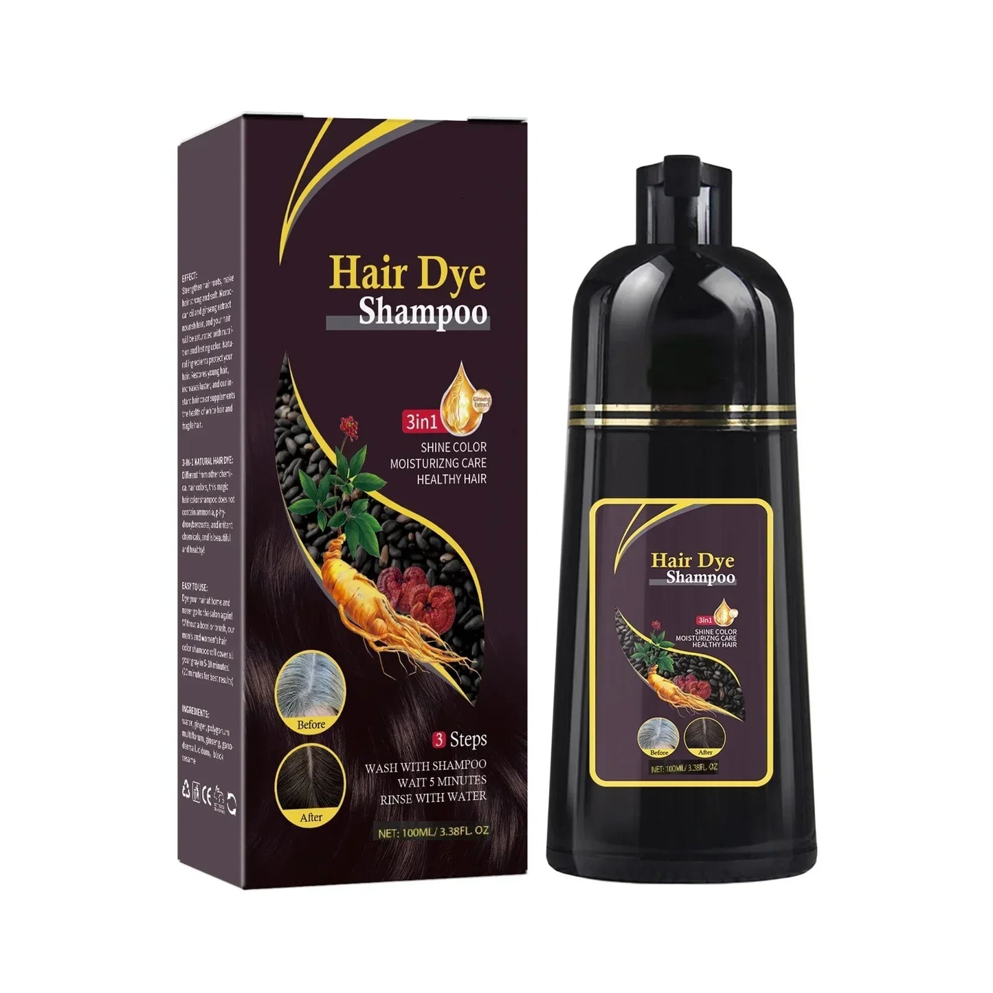 Nova 3-in-1 Hair Dye Shampoo – Natural Black Hair Color for Men & Women