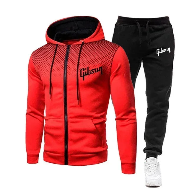 Men'S Tracksuit Two-Piece Hoodie Track Pants Jacket Pullover Casual Outdoor Sports Gibsun Fashion Streetwear Zipper Hooded Set