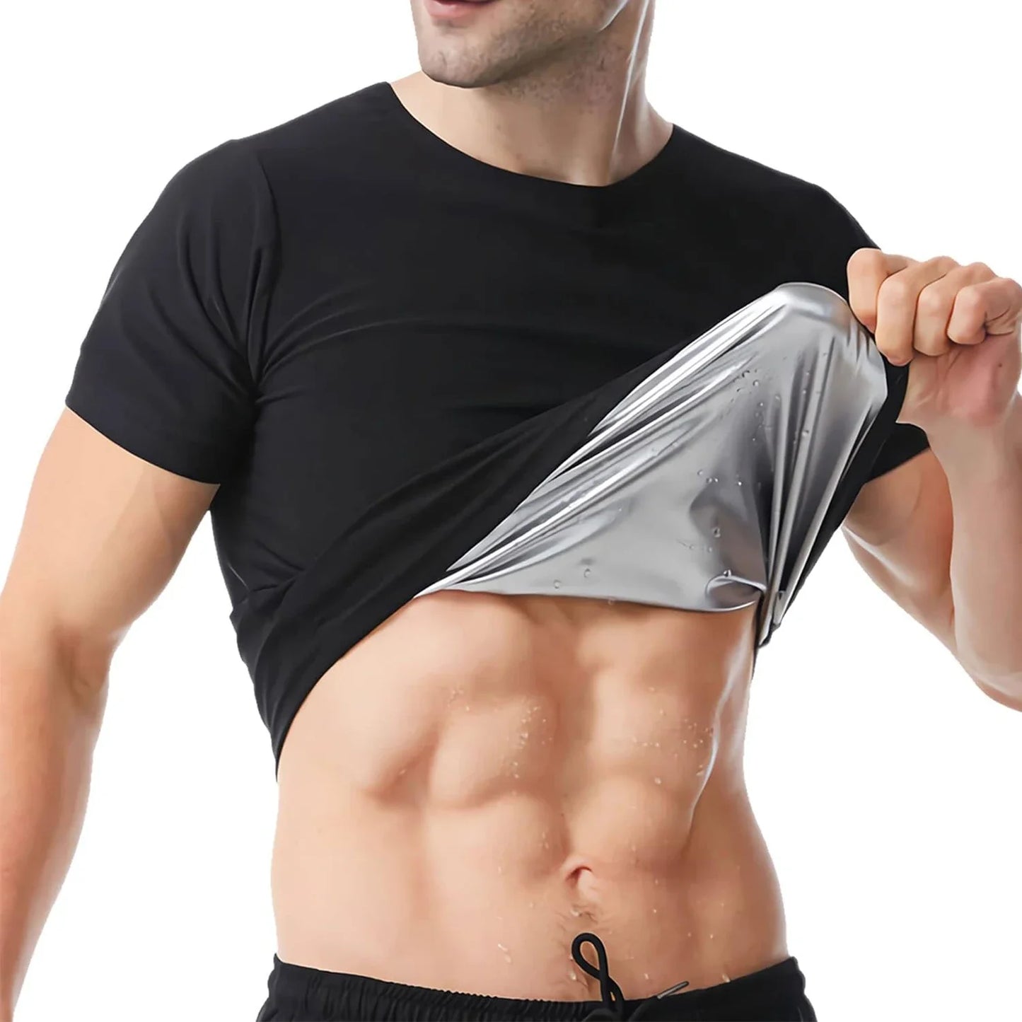 Men’s Sauna Sweat T-Shirt – Body Shaper Short Sleeve Gym Workout Tee for Maximum Sweat & Performance
