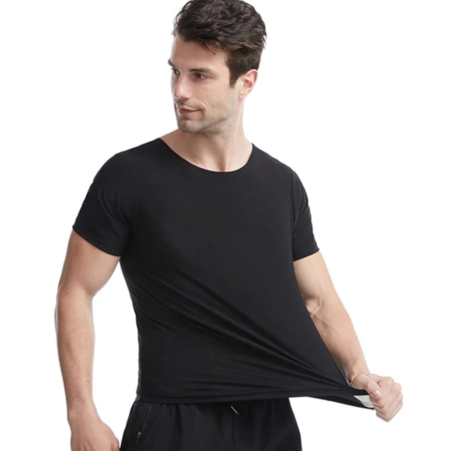 Men’s Sauna Sweat T-Shirt – Body Shaper Short Sleeve Gym Workout Tee for Maximum Sweat & Performance