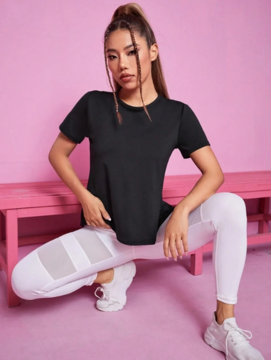 Women’s Summer Yoga & Fitness T-Shirt – Loose Fit, Breathable Mesh Back, Quick-Dry Training Top, Short Sleeve Activewear