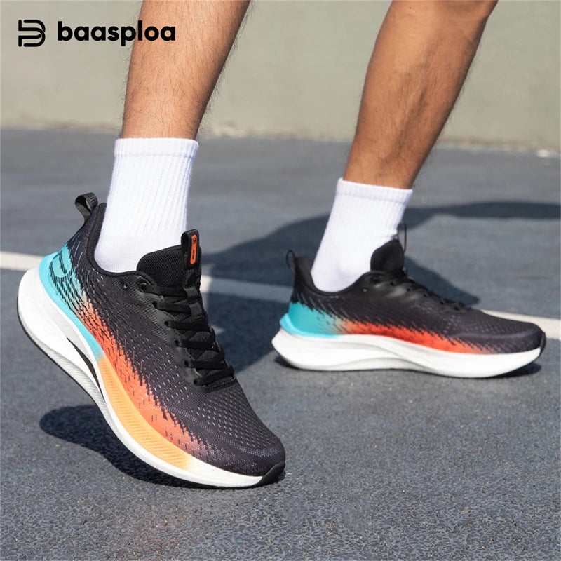 Baasploa Men Running Shoes Mesh Breathable Lightweight Professional Training Sport Shoes Rebound Marathon Carbon Plate Sneakers