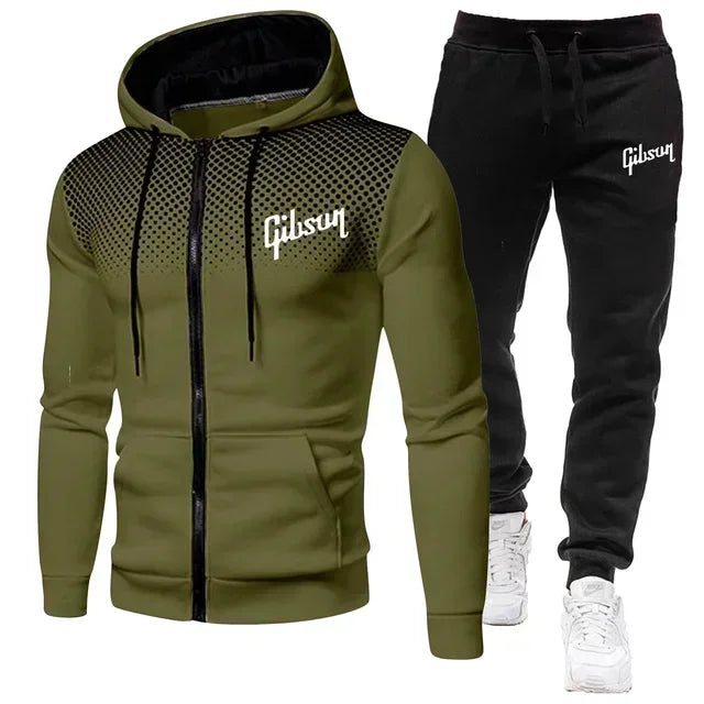 Men'S Tracksuit Two-Piece Hoodie Track Pants Jacket Pullover Casual Outdoor Sports Gibsun Fashion Streetwear Zipper Hooded Set