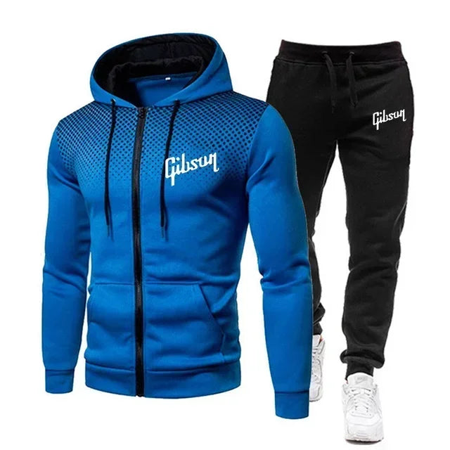 Men'S Tracksuit Two-Piece Hoodie Track Pants Jacket Pullover Casual Outdoor Sports Gibsun Fashion Streetwear Zipper Hooded Set