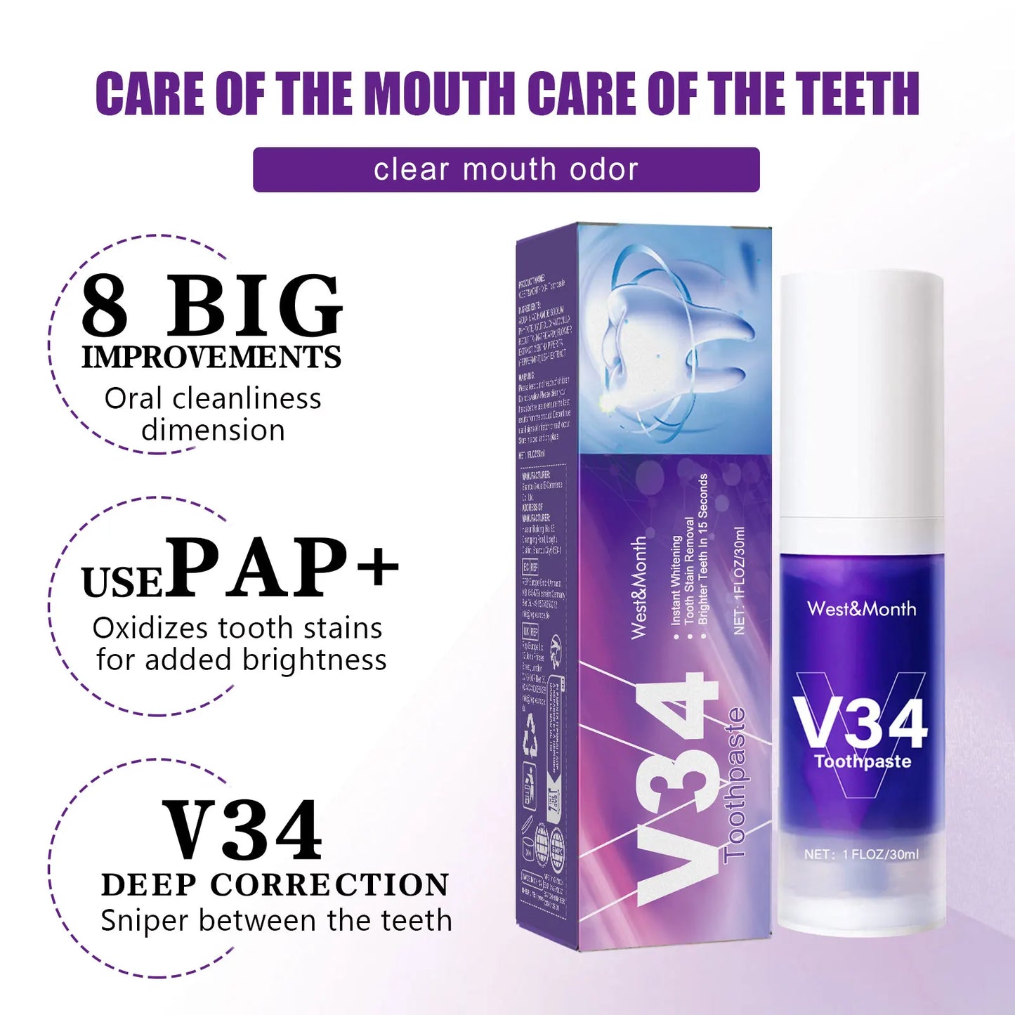 Say Goodbye to Yellow Teeth in Minutes – V34 Whitening Boost for a Brighter Smile!”