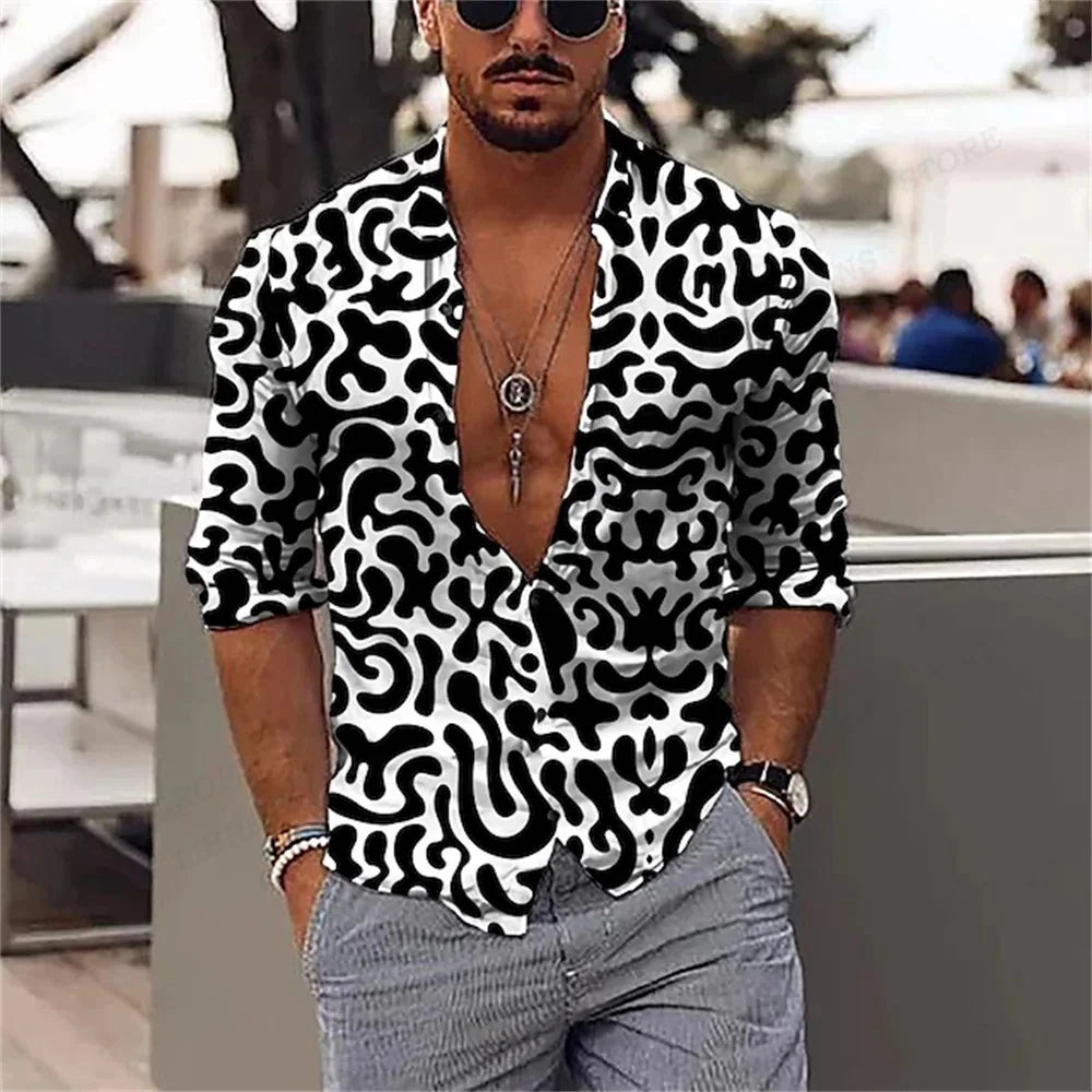 Long Sleeve Hawaiian Shirts Men Fashion Casual Shirt Male Beach Blouses Turn Over Single Breasted Camisas Men's Clothing Aloha