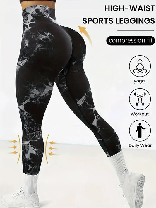 Women’s High-Waist Hip-Lifting Tie-Dye Leggings – Seamless Workout & Yoga Pants
