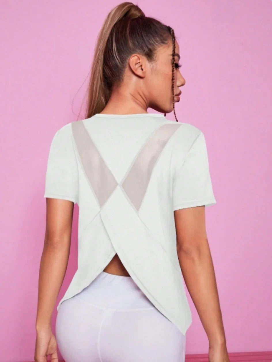 Women’s Summer Yoga & Fitness T-Shirt – Loose Fit, Breathable Mesh Back, Quick-Dry Training Top, Short Sleeve Activewear