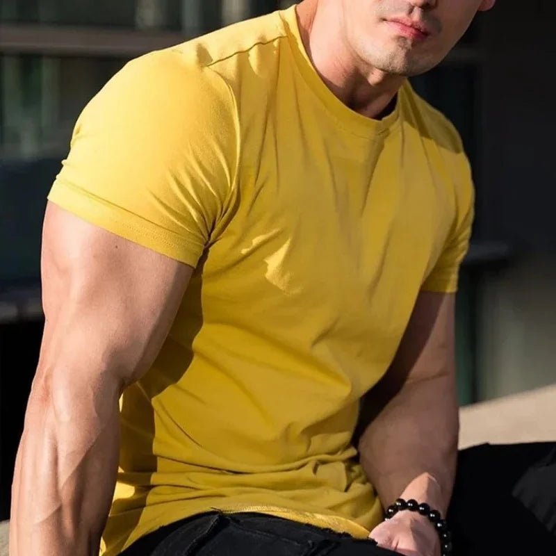 Men’s Muscle Fitness T-Shirt – Summer Workout Short Sleeve Gym Tee, Breathable Cotton Running & Training Top