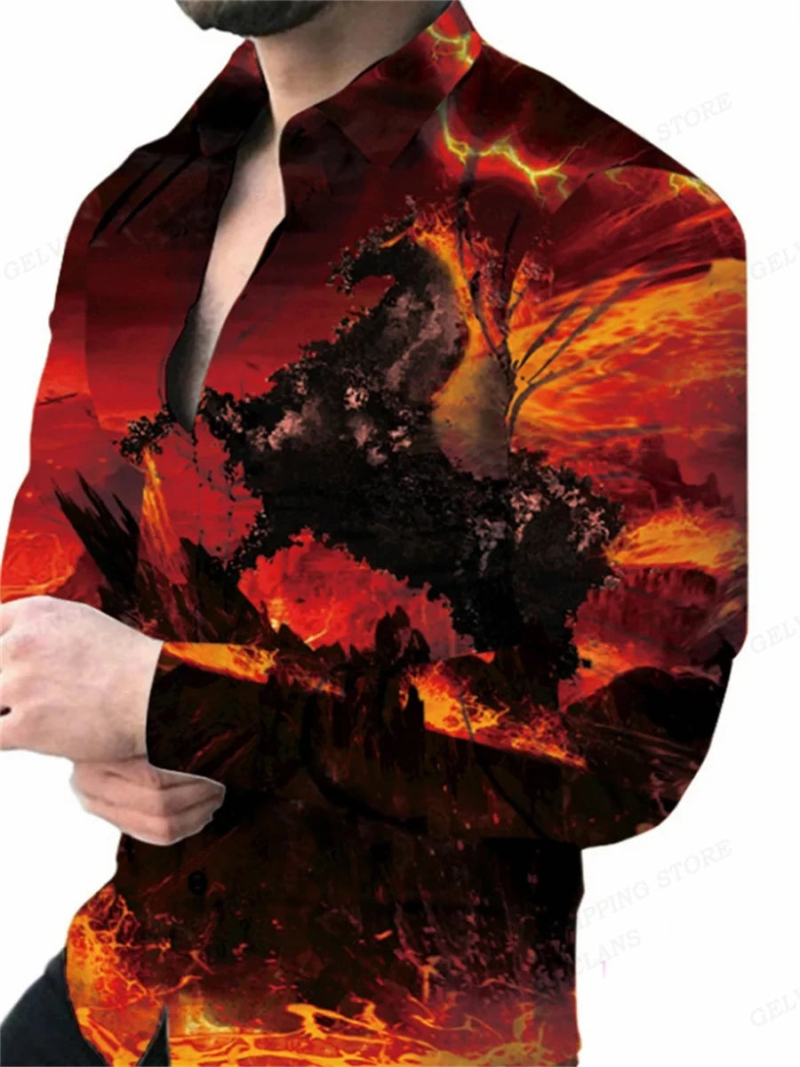 Long Sleeve Hawaiian Shirts Men Fashion Casual Shirt Male Beach Blouses Turn Over Single Breasted Camisas Men's Clothing Aloha