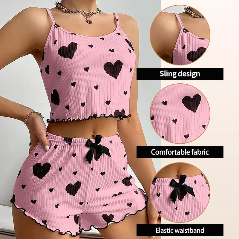Women’s 2PCS Pajamas Set – Soft Tank Top & Shorts Sleepwear