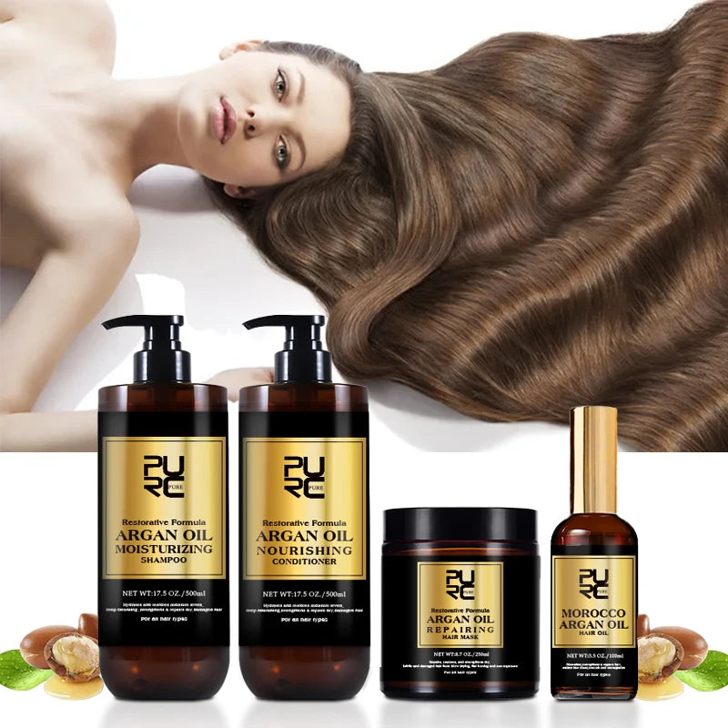 PURC Morocco Argan Oil Hair Serum Smoothing Shampoo Conditioner And Repair Hair Mask Sets Scalp Treatment Hair Care