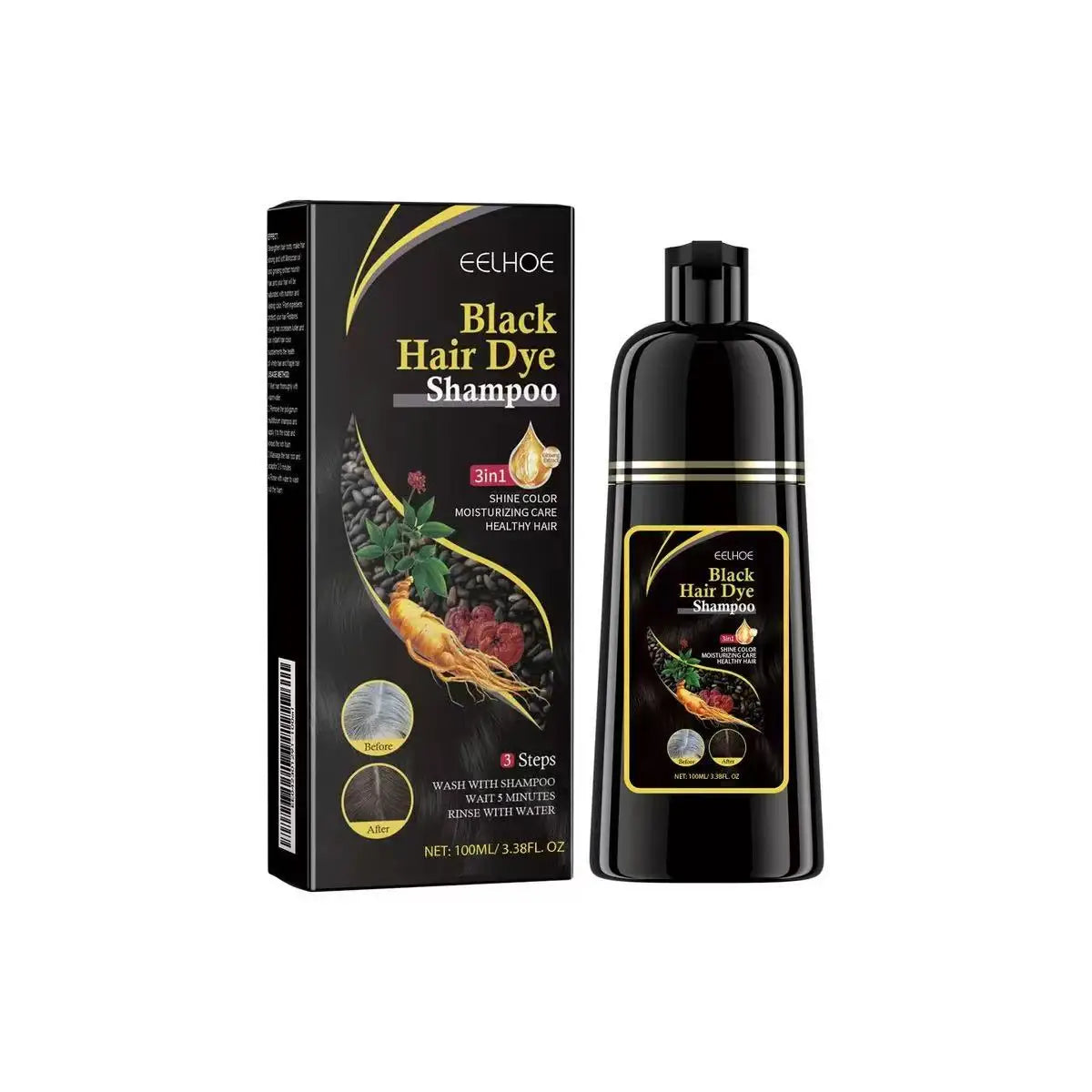 Nova 3-in-1 Hair Dye Shampoo – Natural Black Hair Color for Men & Women