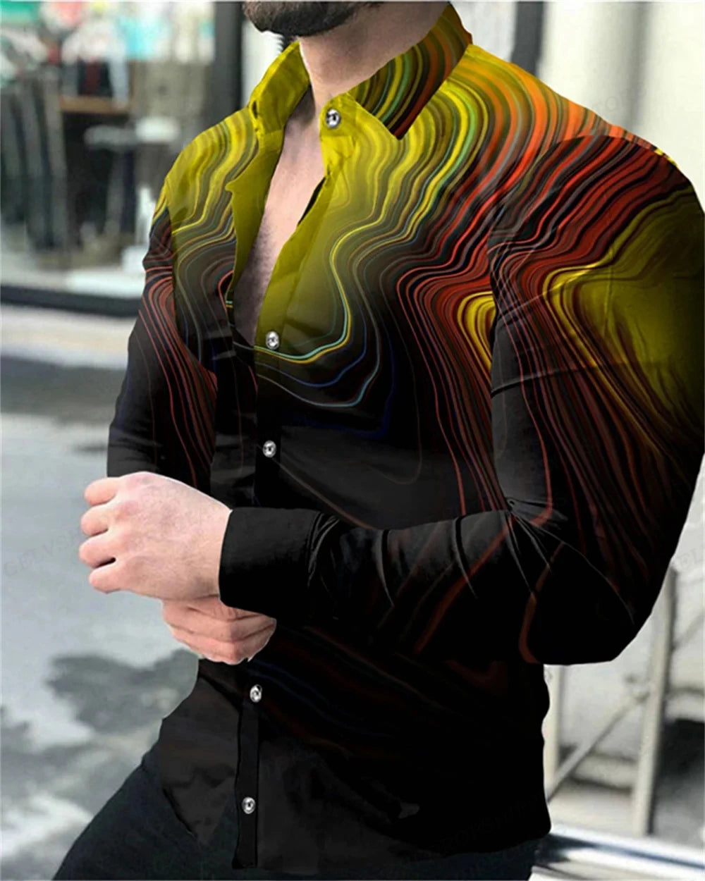 Long Sleeve Hawaiian Shirts Men Fashion Casual Shirt Male Beach Blouses Turn Over Single Breasted Camisas Men's Clothing Aloha