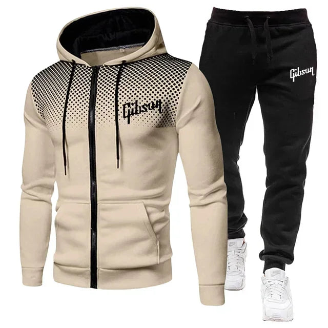 Men'S Tracksuit Two-Piece Hoodie Track Pants Jacket Pullover Casual Outdoor Sports Gibsun Fashion Streetwear Zipper Hooded Set