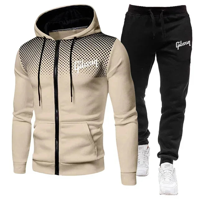 Men'S Tracksuit Two-Piece Hoodie Track Pants Jacket Pullover Casual Outdoor Sports Gibsun Fashion Streetwear Zipper Hooded Set