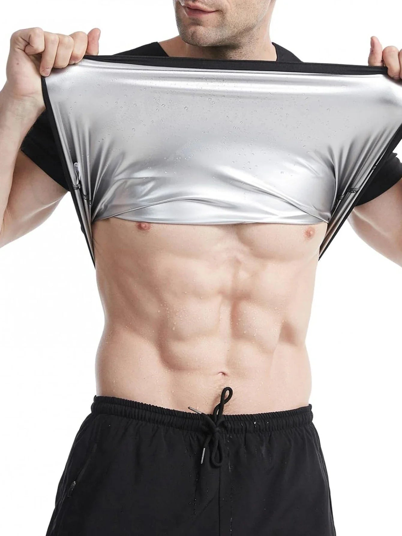 Men’s Sauna Sweat T-Shirt – Body Shaper Short Sleeve Gym Workout Tee for Maximum Sweat & Performance