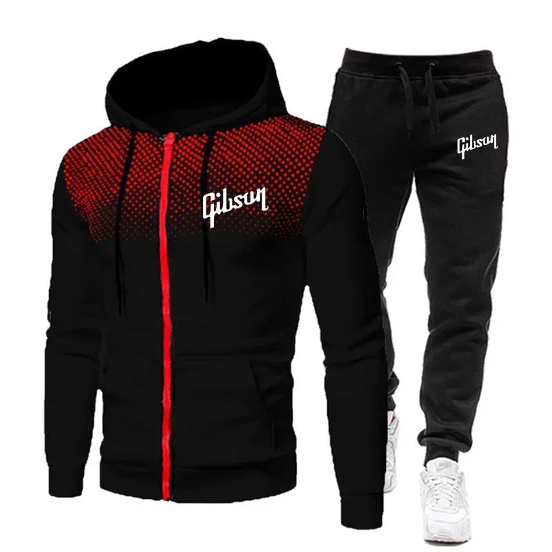 Men'S Tracksuit Two-Piece Hoodie Track Pants Jacket Pullover Casual Outdoor Sports Gibsun Fashion Streetwear Zipper Hooded Set