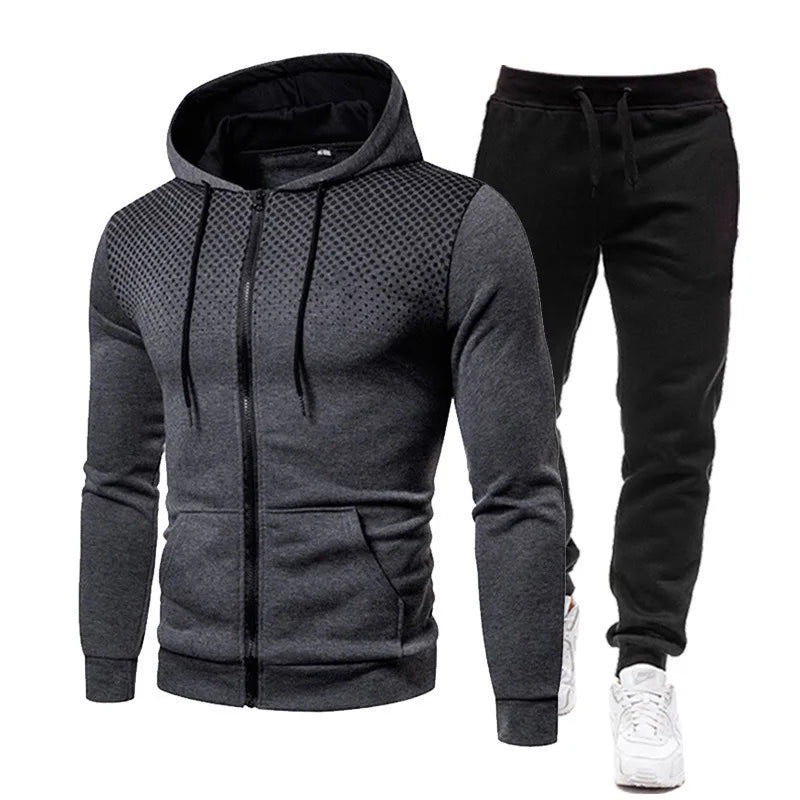 2023 Autumn and Winter New European and American Solid Color Fleece Sweater Pants Men's Casual Zipper Sports Hat Set