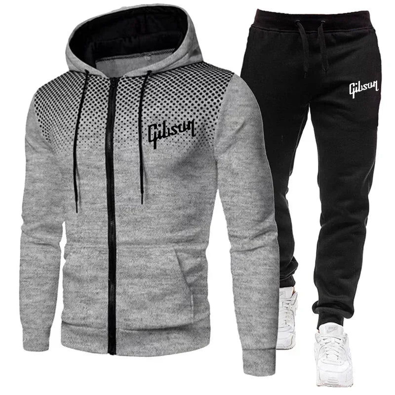 Men'S Tracksuit Two-Piece Hoodie Track Pants Jacket Pullover Casual Outdoor Sports Gibsun Fashion Streetwear Zipper Hooded Set