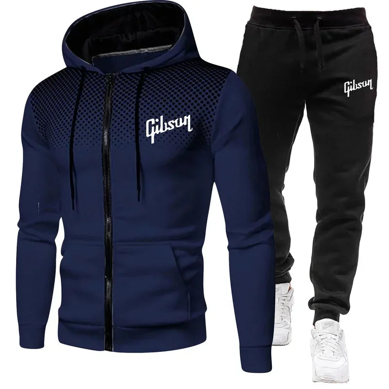 Men'S Tracksuit Two-Piece Hoodie Track Pants Jacket Pullover Casual Outdoor Sports Gibsun Fashion Streetwear Zipper Hooded Set