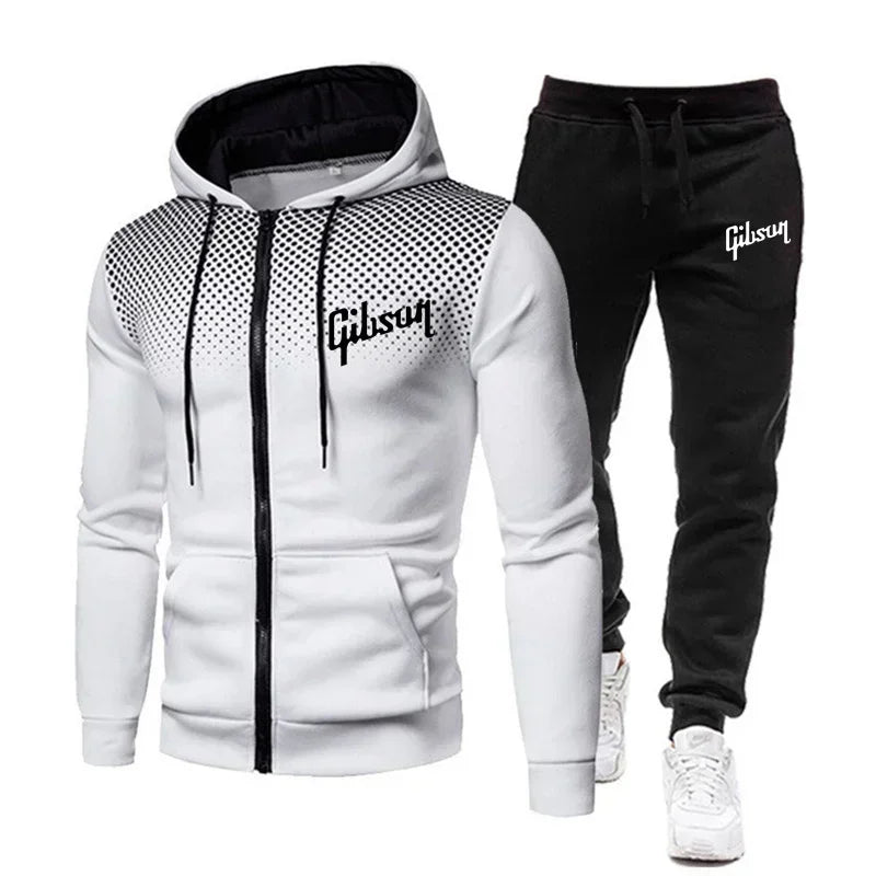 Men'S Tracksuit Two-Piece Hoodie Track Pants Jacket Pullover Casual Outdoor Sports Gibsun Fashion Streetwear Zipper Hooded Set